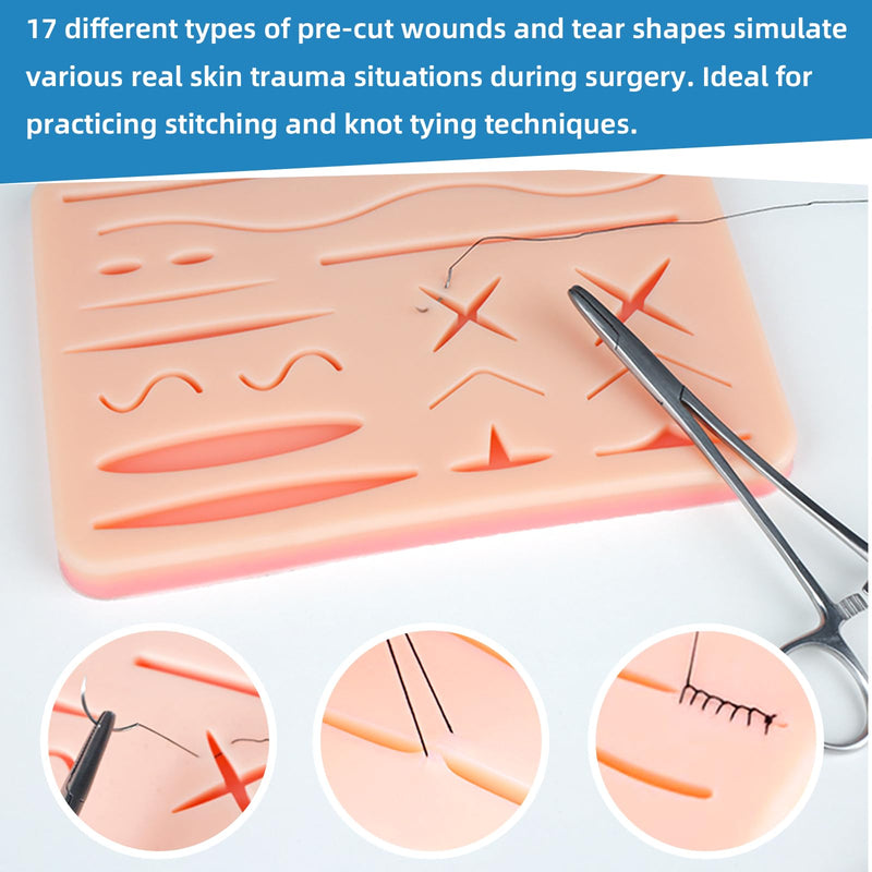 [Australia - AusPower] - Suture Practice Pad Three-Layer Silicone Skin Kit, Upgraded 17 pre-Cut Wounds, Suture Pad for Medical and Veterinary Students Training 
