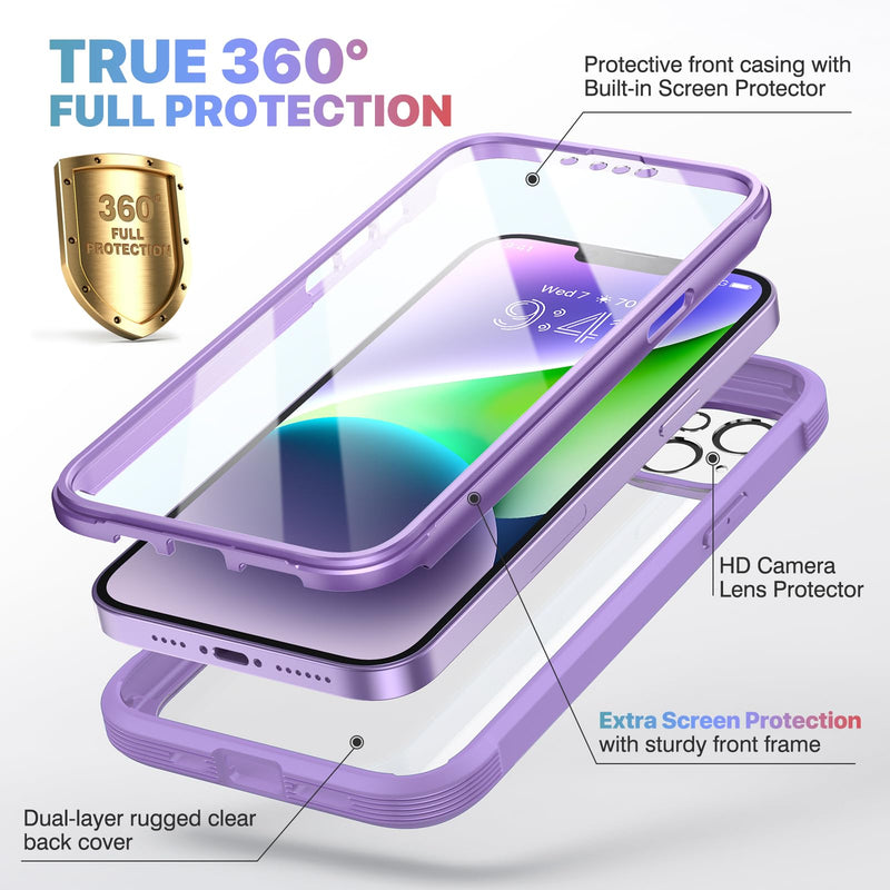 [Australia - AusPower] - Diaclara Designed for iPhone 14 Case, Full Body Rugged Case with Built-in Touch Sensitive Anti-Scratch Screen Protector, with Camera Lens Protector for iPhone 14 6.1" (Peri Purple) iPhone 14 6.1'' Peri Purple 