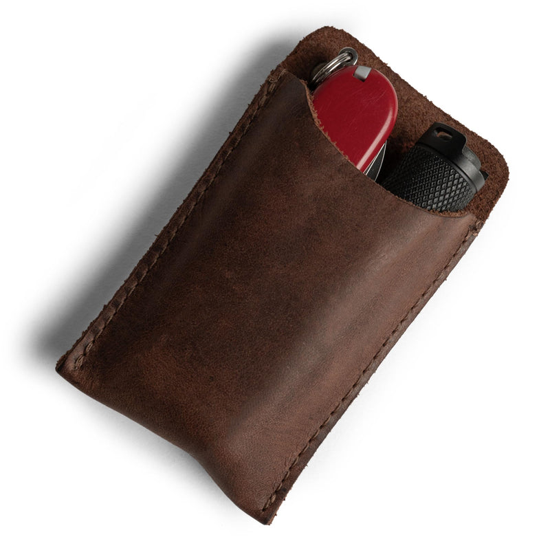 Hide & Drink, EDC Pocket Slip, Multitool Sleeve & Pen Holder for Everyday Use, Camping Accessories, Small Tool Organizer, Full Grain Leather, Handmade Bourbon Brown