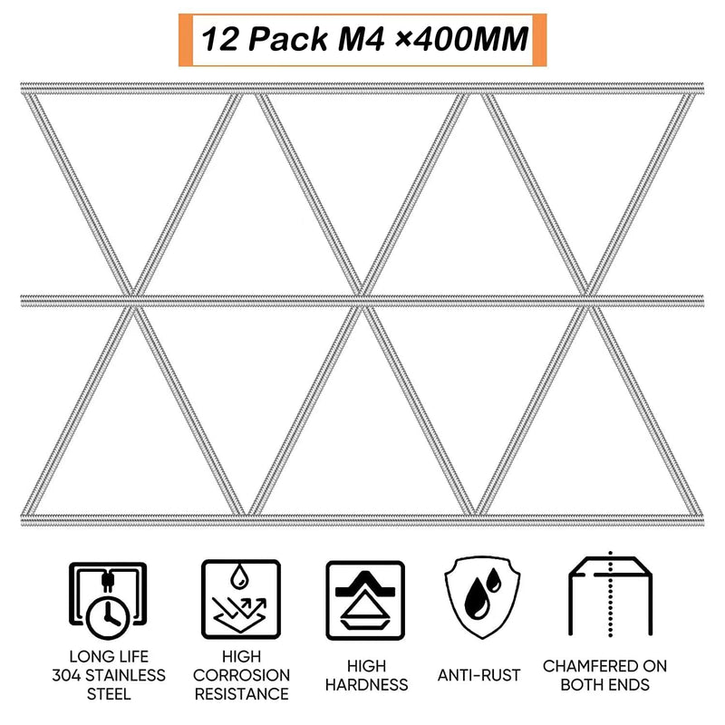 [Australia - AusPower] - 24pcs 8/32 Inch Threaded Rods with Hex Nuts M4 16 Inch 304 Stainless Steel Fully Rod Threaded, 12 Pcs Right Hand Threads &12 Pcs Hex Nuts for Beaded Garden Stake Rods (400MM) 16inch?24pcs) 