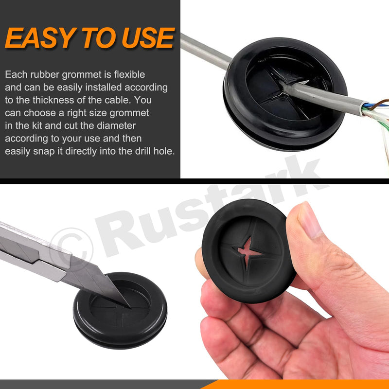 [Australia - AusPower] - 101Pcs 8 Sizes Black Double Sided Rubber Grommet Assortment Kit with Knife Drill Hole Rubber Grommet Rubber Plugs Wire Cable Grommet Firewall Hole Plugs for Holes Wiring 