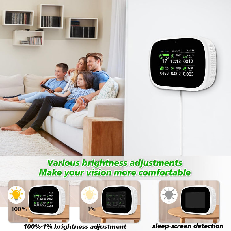 18-in-1 Smart Air Quality Monitor, WiFi Indoor Air Detector with Dual Chip, Real-Time Monitoring for AQI, CO2, PM2.5, PM1.0, PM10, TVOC, HCHO, Time, Temperature and Humidity with APP
