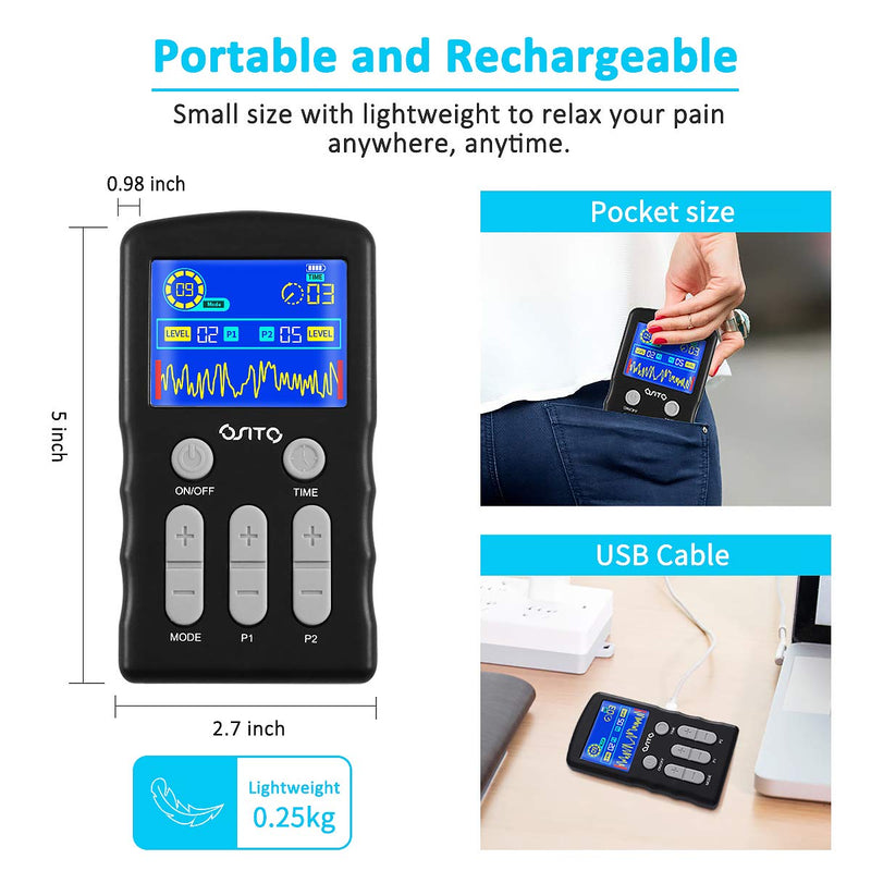 [Australia - AusPower] - TENS Unit Machine (FSA or HSA Eligible) Dual Channel EMS Muscle Stimulator with 25 Modes 50 Intensities for Full Body Massage Therapy, Rechargeable Muscle Massager with 10 Electrodes Pads 