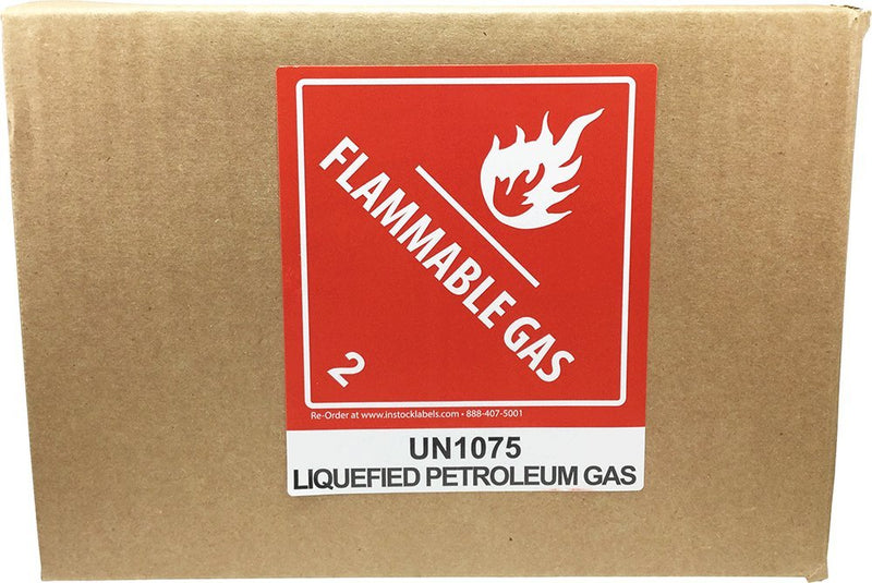Hazard Class 2 D.O.T. UN1075 Liquefied Petroleum Gas Flammable Gas Labels, 4 x 4 3/4 Inch Square Red and White Hazmat Stickers, 500 Adhesive Labels – Made in the USA