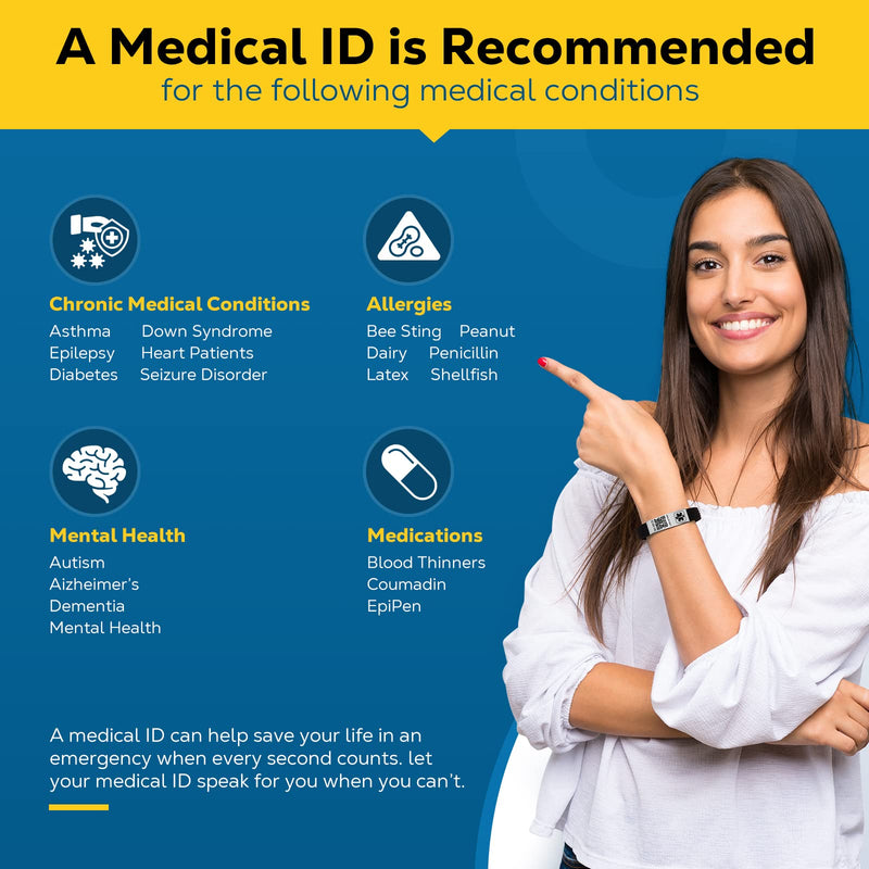 [Australia - AusPower] - Medical Bracelets for Men Women with QR Code Medical Alert ID Bracelets Sport Boy Girl - Silicone Waterproof Wristband Fits Wrists Up to 9 inches - More Space Custom Emergency Medical ID Alert Information 8.82'' Butterfly Clasp - Plus Black+Silver 