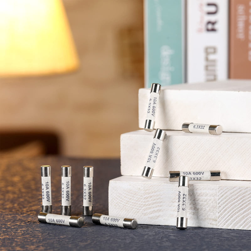 [Australia - AusPower] - Kingdder 10 Pieces FF10A 600v Multimeter Fuses Dc DMM Fuses Fast Blow Action 10A Multimeter Fuses Brass Made Ceramic Fuses for DC DMMs, 6.3 x 32 mm 