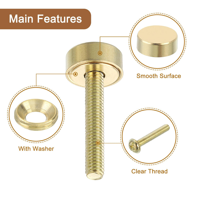 [Australia - AusPower] - uxcell 8Pcs Brass Decorative Screws with Caps, 12 mm Mirror Screws Cap Cover Nails Fasteners for Decorative Mirror Furniture, Gold 12mm 