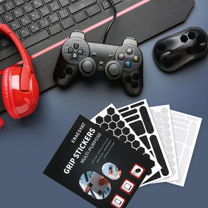 5 Pack Grip Stickers, Anti-Slip Phone Grip Tape Pre-Cut Strips Decal Stickers Adhesive for Smooth Phones and Tablets Gaming Cases Tools (5pack Black) 5pack Black