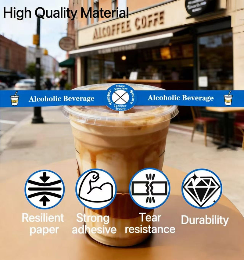 Tamper Proof Stickers, 500 pcs Alcohol to-Go Drink Straw Tamper Proof Stickers Alcoholic Beverage Lid Labels 1x 9'' Safe Secure Tamper Evident Safety Seals for Alcohol Cups Drink Lids Seal Freshness