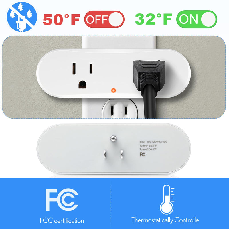 [Australia - AusPower] - 2 Packs Thermostatically Controlled Outlet, On at 32°F/Off at 50°F Plug in Thermostat Controlled Outlet Switch for Heater, Waterproof Temperature Control Outlet Extension Cord for Freeze Protect 