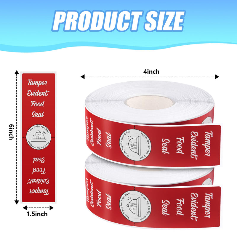 500 Pieces Tamper Evident Stickers for Food Delivery 1.5 x 6 Inches Red Tamper Seal Proof Tape Safe Labels Sealed for Freshness Drink Food Container Pizza Boxes (Red) 500