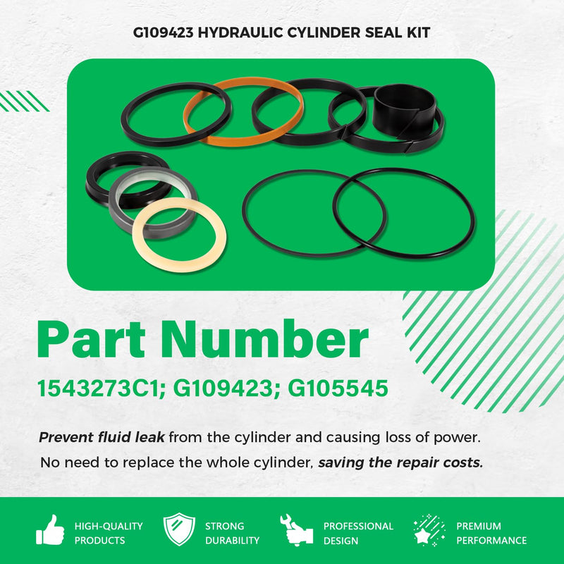 [Australia - AusPower] - 1543273C1 G109423 G105545 Hydraulic Cylinder Seal Kit (for ROD: 2" BORE: 4") Fit for Case 450 455 550 580 650 680 780 850 855 1150 1155 1450 1455 W14 W18 W20 etc for ROD: 2" BORE: 4" 