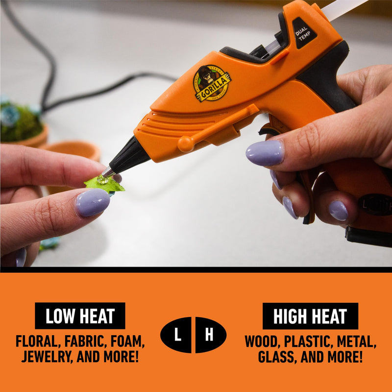 Gorilla Dual Temp Mini Hot Glue Gun, Precision Nozzle, Easy Squeeze Trigger, and Enhanced Safety Features, for DIY, Craft, Repairs, and More, Orange (Pack of 1)