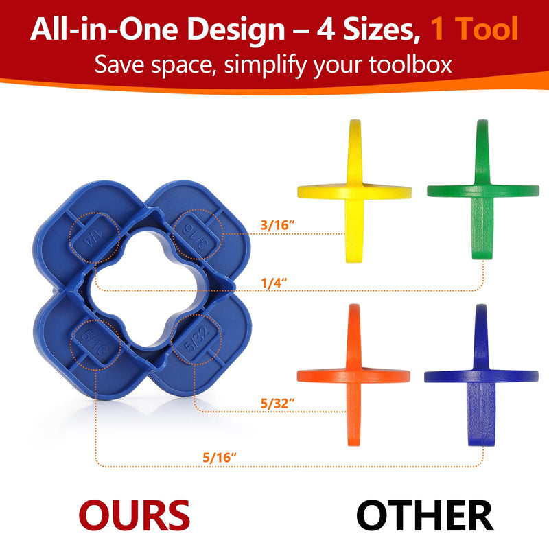 24 Packs 4-in-1 Multi-Size Deck Spacers Tool (5/32", 3/16", 1/4", 5/16") for Composite, PVC, Hardwood & Pressure Treated Decking Board - Red & Blue Options, Easy-to-Use Deck Board Spacers Gap Tool 24