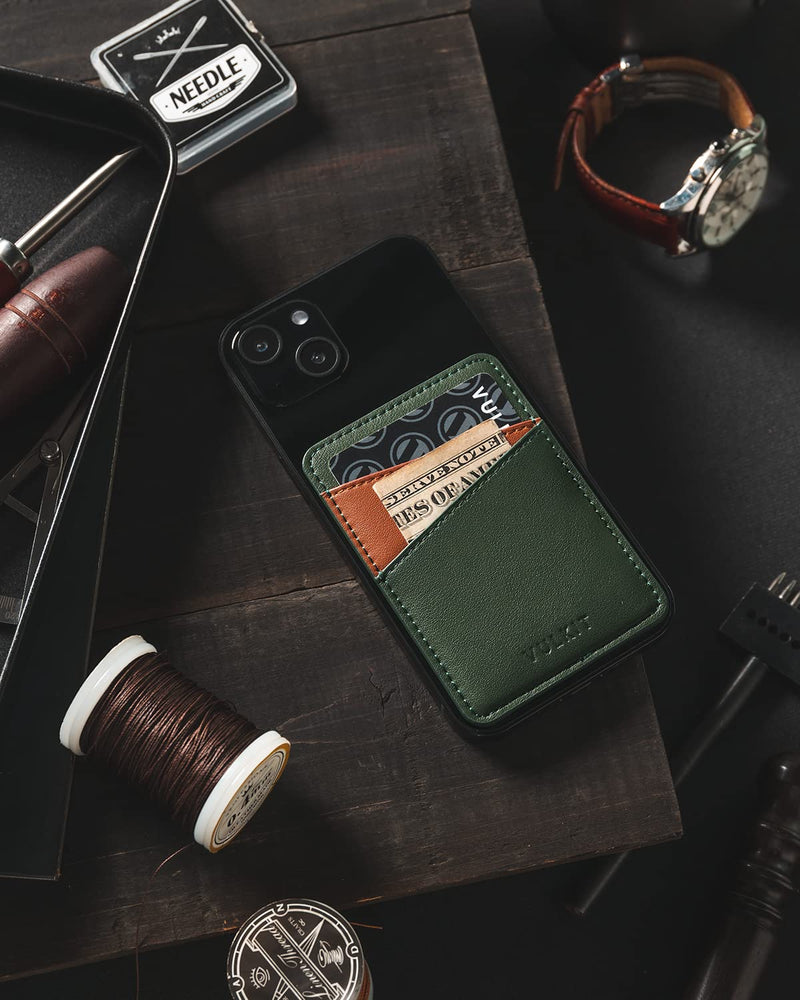 [Australia - AusPower] - VULKIT Phone Card Holder Wallet Leather Adhesive Pocket RFID Blocking Credit Card Sleeves Stick Back of Phone Smartphones Green 