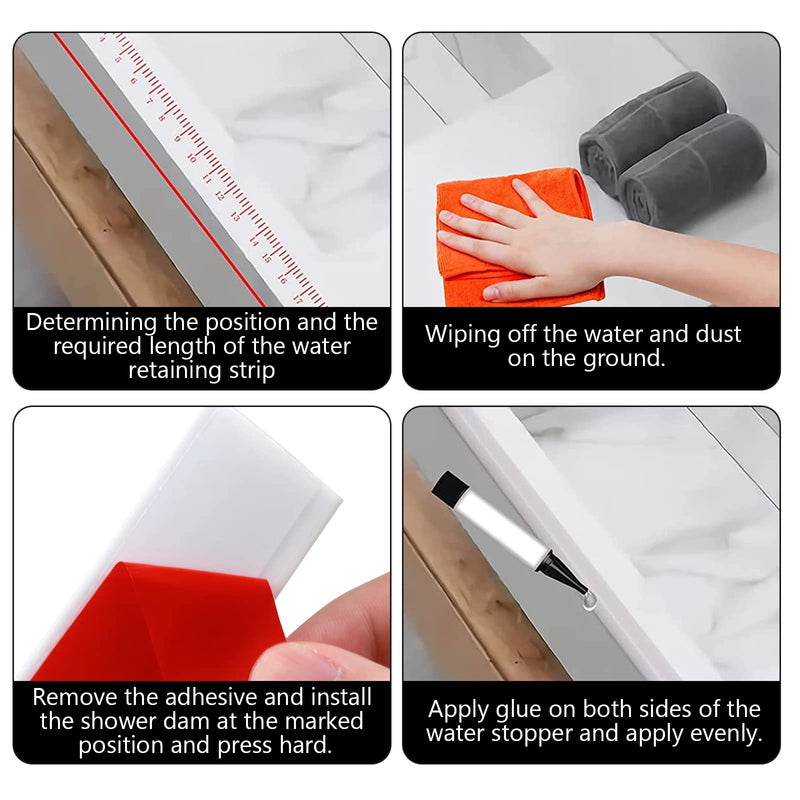 New Collapsible Shower Threshold Water Dam, Self Adhesive Silicone Waterproof Barrier Bathroom and Kitchen Water Strip Dam Shower Guard for Dry and Wet Separation Caulk Seal Strip Edge Trim(TM) 98Inch Transparent
