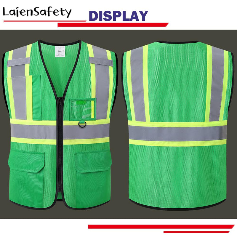 Hi Vis Reflective Safety Vest for Men Women with Multiple Pockets High Visibility Mesh Construction Work Vest,Meets ANSI/ISEA Standards(EK1-178-Green-3XL) Green 3X-Large 1