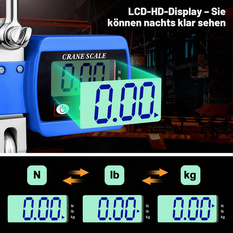 Crane Scales 500 kg Digital Hanging Scales Electronic Wild Scales Industrial Hanging Scales Portable LCD Pull Scale with Hook Blue