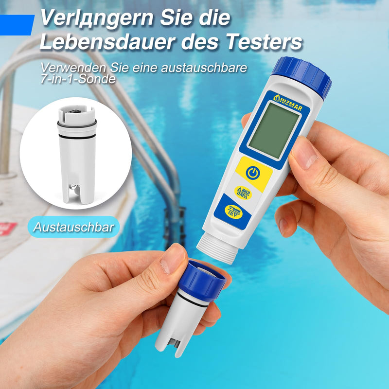 [Australia - AusPower] - UIUZMAR Digital pH and Chlorine Meter, Pool Water Tester for Whirlpool, pH and Salt Content Meter for Swimming Pools, 7 in 1 pH Salt Chlorine ORP EC TDS Temperature Tester for Hydroponics Aquariums 7 in 1 gauge 