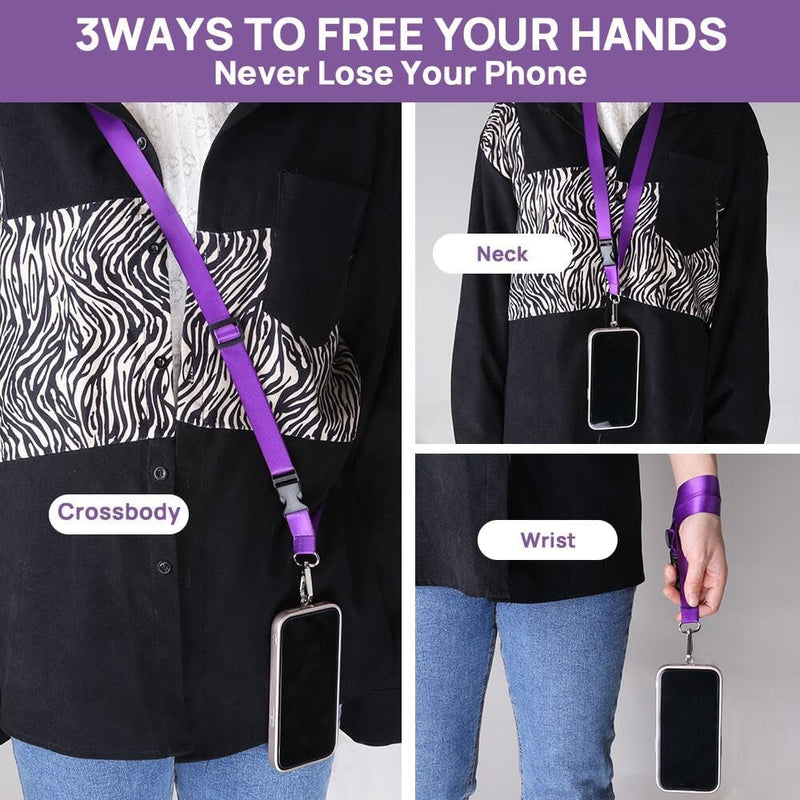 [Australia - AusPower] - Cell Phone Lanyard, Universal Neck Mobile Phone Lanyard Crossbody with Black Pad, 2 Pieces Adjustable Shoulder Neck Strap Nylon Patch Phone Lanyards Compatible with Most Smartphone, Black and Purple 