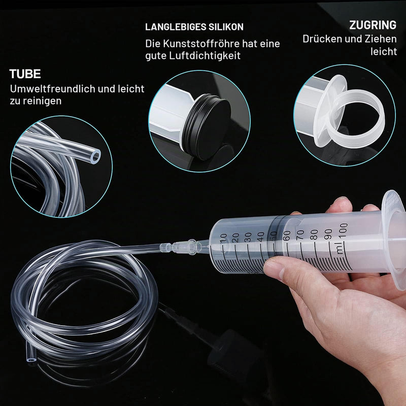 2 Packs Plastic Syringes with 2 Plastic Tubes for Oil or Glue Applicators, Experiments, Pet Feeding, Industrial Applications (100 ml) 100ml