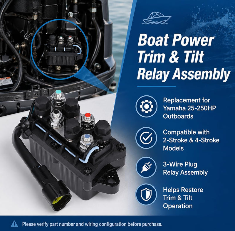 Hoypeyfiy Power Trim and Tilt Relay Assembly, Replacement for Yamaha 25-250HP Outboards 2 & 4 Stroke, 3-Wire Boat Trim Relay with Blue Green Black Wires, Replaces 61A-81950-00-00 61A-81950-01-00