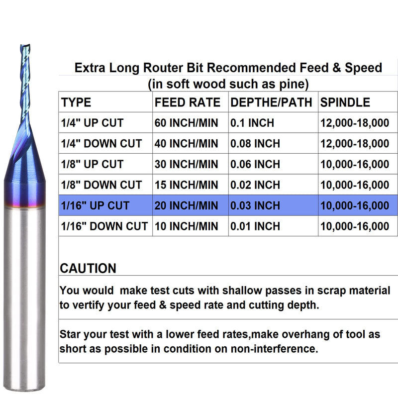 2 PCS 1/16" x 1/2" x 1/4" x 2" Carbide TiAlN Coated Spiral Upcut Plunge Router Bit for Wood 2D&3D Carving