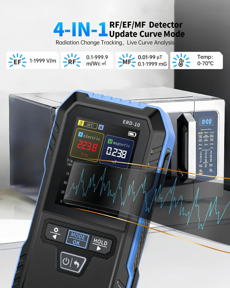 4-in-1 EMF Meter ERD-10 Electromagnetic Field Detector for EF-RF-MF Temperature Measurement