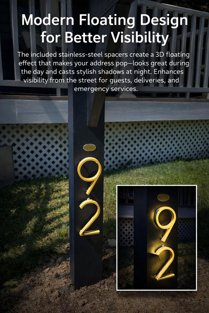 5’’ Floating House Number Modern House Numbers- zinc alloy Home Address Number with Exquisite Drawing Process-gold-Number 3 Number 3 Gold