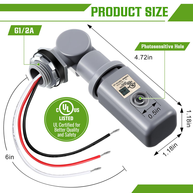 [Australia - AusPower] - 1 Pack Photocell Sensor for Outdoor Light, 120-277VAC 50/60 Hz Swivel Mount Photocell IP54 Waterproof, Dusk to Dawn Sensor Photoelectric for High Power Loads in Commercial or Industrial 