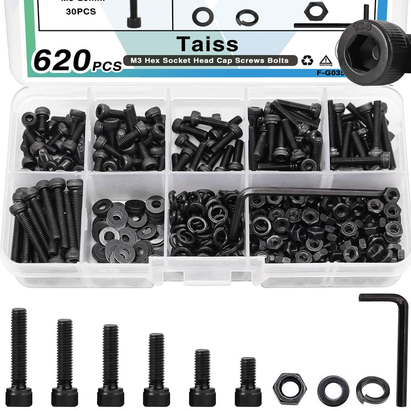[Australia - AusPower] - Taiss 930PCS Metric Screws M2 M3 M4 x 8/12/16/20mm and Nut/Washer/Wrenches +620PCS M3 Metric Screws Assortment M3 x 6/8/10/12/16/20mm+380PCS M4 Metric Screws Assortment M4 x 6/8/12/16/20/30mm 