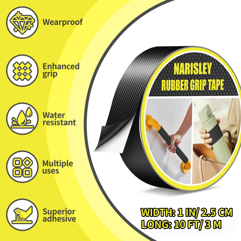 Rubber Grip Tape, Ultra Strong Waterproof Anti Slip Tape with Textured Adhesive for DIY Tools & Gadgets, Customizable for Enhanced Comfort & Safety (1In x 10Ft, Black) 1In x 10Ft 1