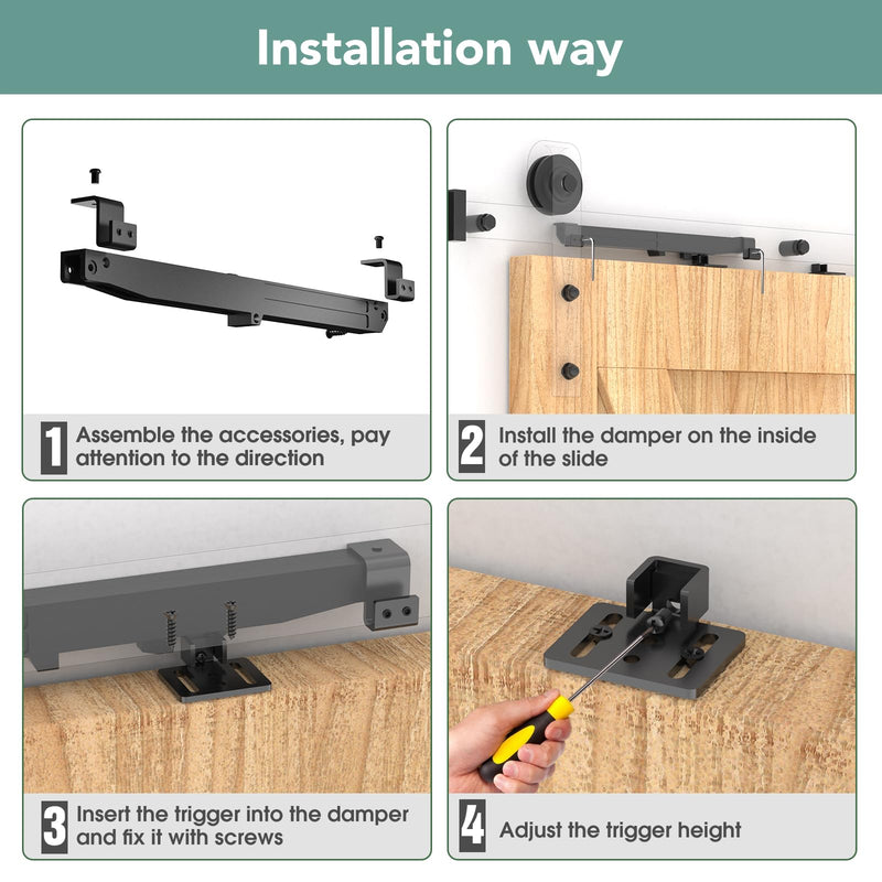 Barn Door Soft Close Hardware Kit,Barn Doors Buffer Damper Stopper is Suitable for Most Flat Track Sliding Door Systems.Supports Doors Weighing 88-132 lbs,No Hole Installation (Black 2pcs) Black 2pcs