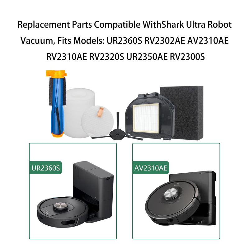 [Australia - AusPower] - Replacement Parts for Shark UR2360S UR2360EEUS RV2302AE AV2310AE RV2310AE RV2320S RV2300S Ultra Robot Vacuum,1 Roller Brush,2 Sets Foam Filters,2 Hepa Filters,6 Side Brush (13 Pack) 13 Pack 