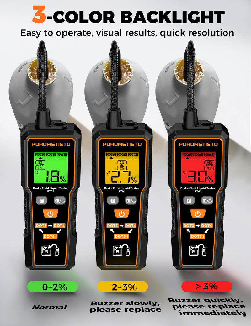 [Australia - AusPower] - FT01 Brake Fluid Tester with Flashlight,Built-in Calibration Resistor,Brake Fluid Moisture Tester with 8.5-Inch Corrosion Resistance Probe and Data Hold,for DOT3,DOT4,DOT5.1 
