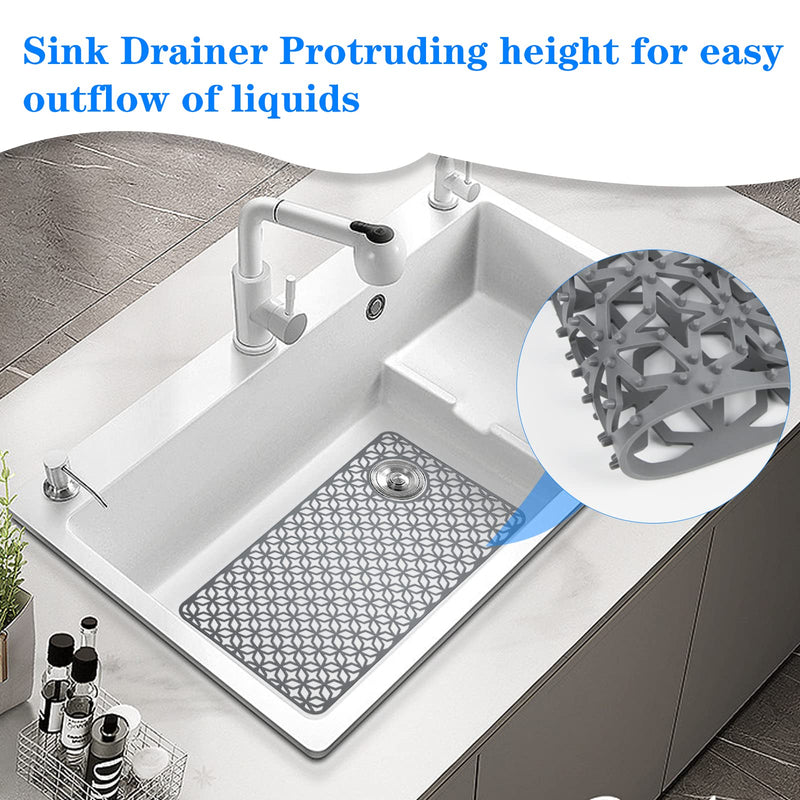 Sink Protectors for Kitchen Sink,28.2''x 14.2'' Sink Protectors for Kitchen,Sink Drainage Mat- Non-slip Sink Mat for Bottom of Kitchen Farmhouse Porcelain Sink Kitchen Sink Grid Accessory. Grey 28.2"x14.2" Upper Right Hole