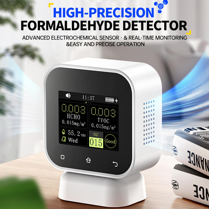 [Australia - AusPower] - 5-in-1 air quality meter, formaldehyde meter, simultaneously measures HCHO TVOC concentration humidity hazard assessment, 2.4 inch touch screen, colour display, automatic warning. 