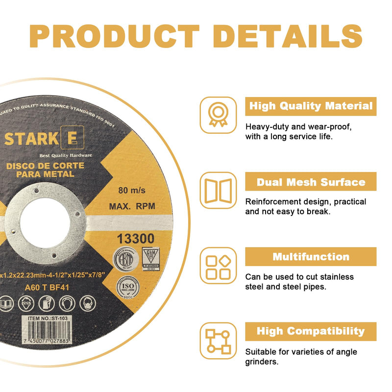 [Australia - AusPower] - Pack of 20 Extra Thin 1 mm Metal Cutting Disc, Professional 115 mm Precise Slat Discs, Fast Flap Discs for Metal Wood Steel, Universal Accessories Cutting Disc for Angle Grinders 