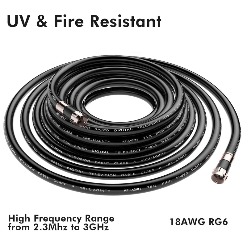 [Australia - AusPower] - 50FT RG6 Coaxial Cable with F Connector, F81 Female Extender Adapter, Low Loss High Speed Coax Cable Cord Extender for HD TV, Dish, Satellite, Antenna, TV Cable (50Feet, Black) 50 FT 