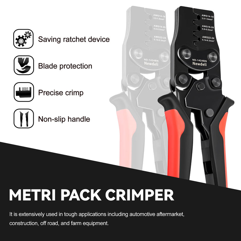 Weather Pack Crimp Tool, Newdeli Crimper for AWG 24-14 Crimping Delphi APTIV Weather Pack Terminals or Metri-Pack Connectors 1424BN-2