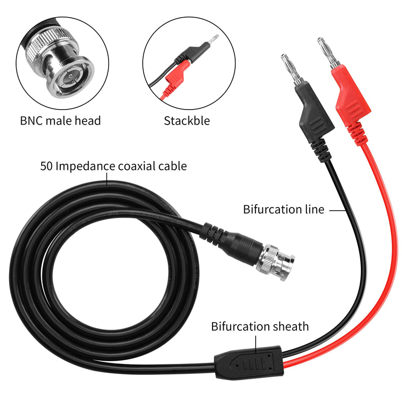 [Australia - AusPower] - YACSEJAO BNC Test Leads 4.2FT/1.3M BNC to 4mm Stackable Banana Plug Oscilloscope Probe Head Oscilloscope Test BNC to Dual Stacking Test Leads Cable 