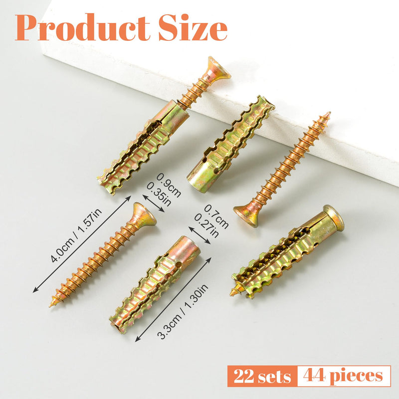 [Australia - AusPower] - 22 Sets Steel Wall Anchor with Screws(#5×1-4/7), Loose Hinge Hole Repair Kit, Metal Anchor Heavy Duty Steel Stripped Steel Wall Anchor for Hollow-Wall Wooden Concrete Wall(7x33mm) 