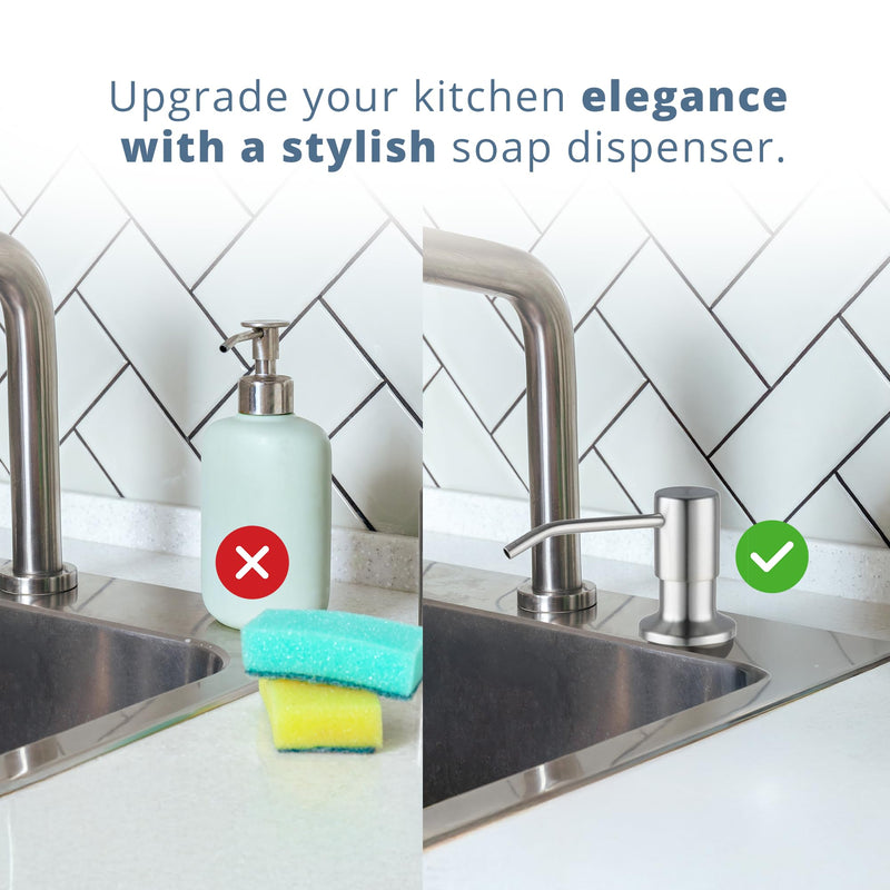 SBEN Built in Kitchen Soap Dispenser Set (Large 17oz Refillable Bottle Included) - Stainless Steel Soap Dispenser, Brushed Nickel for Corrosion-Resistant -ABS Pump Head, 360° Rotation
