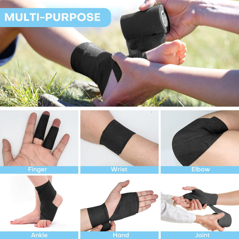 48 Pack 2” x 5 Yards Self Adhesive Bandage Wrap, Elastic Breathable Cohesive Bandage Wrap Athletic Stretch Tape for Wrist Ankle Sports (Black) 2 Inch-48 Pack Black