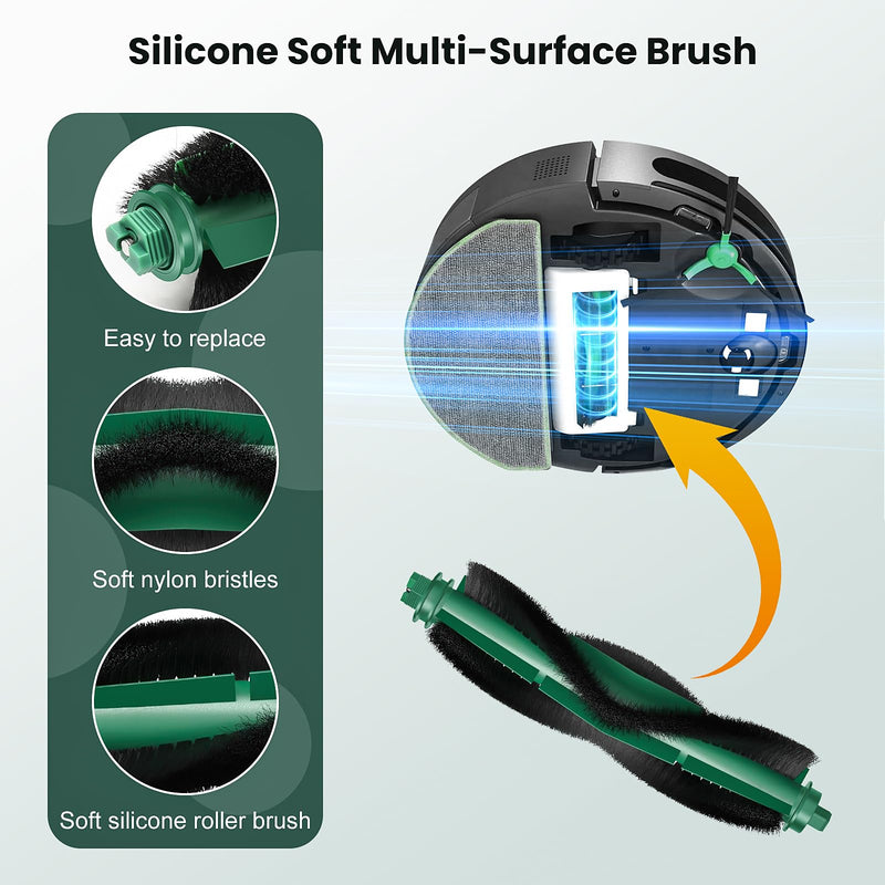 25 Pack Roomba Replacement Parts for iRobot 104 / Roomba 105 Combo / 105 Vac / Q052 Robot Vacuum & Mop, 2 Bristle Brush, 6 Edge-Sweeping, 6 Filters, 6 Dust Bags, 4 Mop Pads, 1 Cleaning Brush 105 accessories