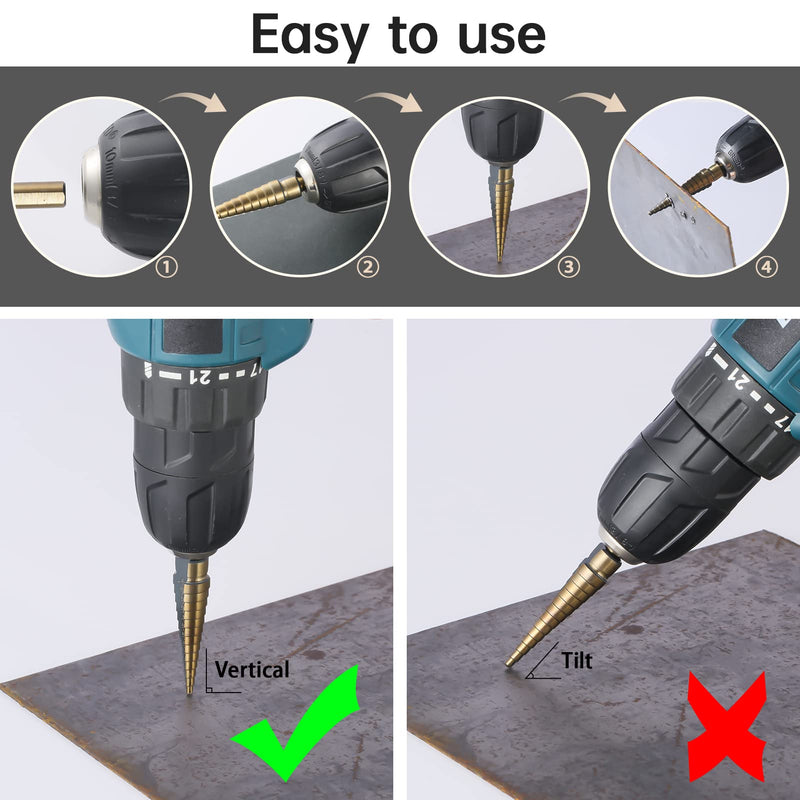 [Australia - AusPower] - Step Drill Bits, 5PCS HSS Titanium Step Drill Bit Set, 50 Sizes High Speed Steel Step Bits for Metal with Aluminum Case Straight 5 PC Set 