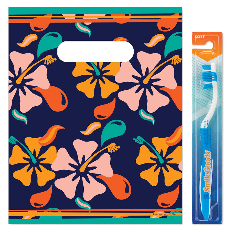 [Australia - AusPower] - Practicon Tooth Tropics 8" x 10" Dental Giveaway Bag, Dental Hygiene Patient Care Goodie Bag, Dentist Office Plastic Gift Bags, 100 Pack 8" x 10" 