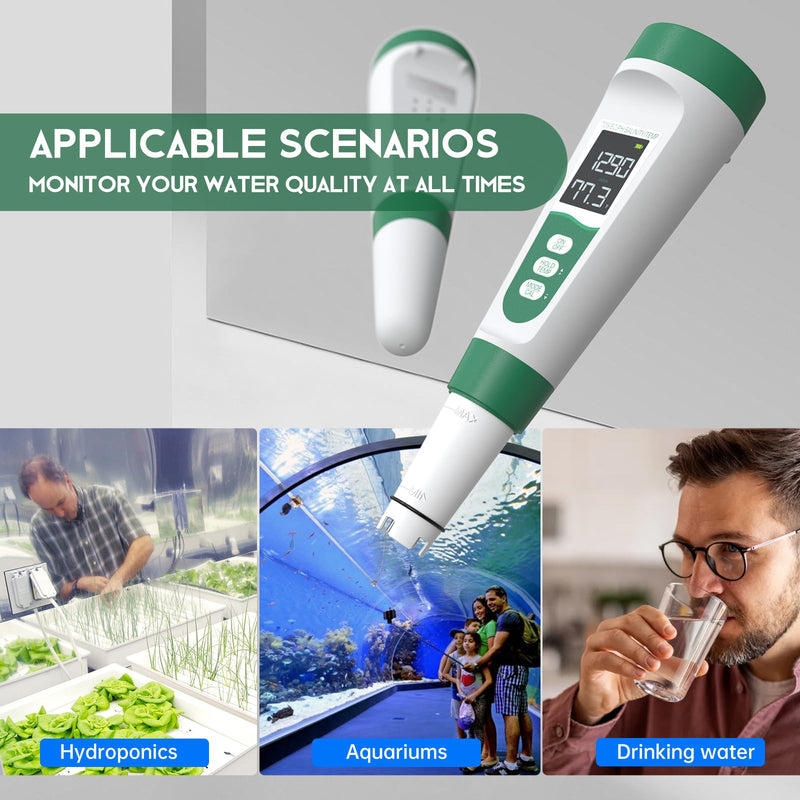 [Australia - AusPower] - Salt Tester for Saltwater Pool & pH Meter,5 in 1 Digital Water Tester for Salinity,Temp,EC,TDS Meter for Pool Salt Tester,Hot Tubs & Spas,Hydroponics,Aquarium,Accurate & Reliable,Green 5 in 1 Tester Green 