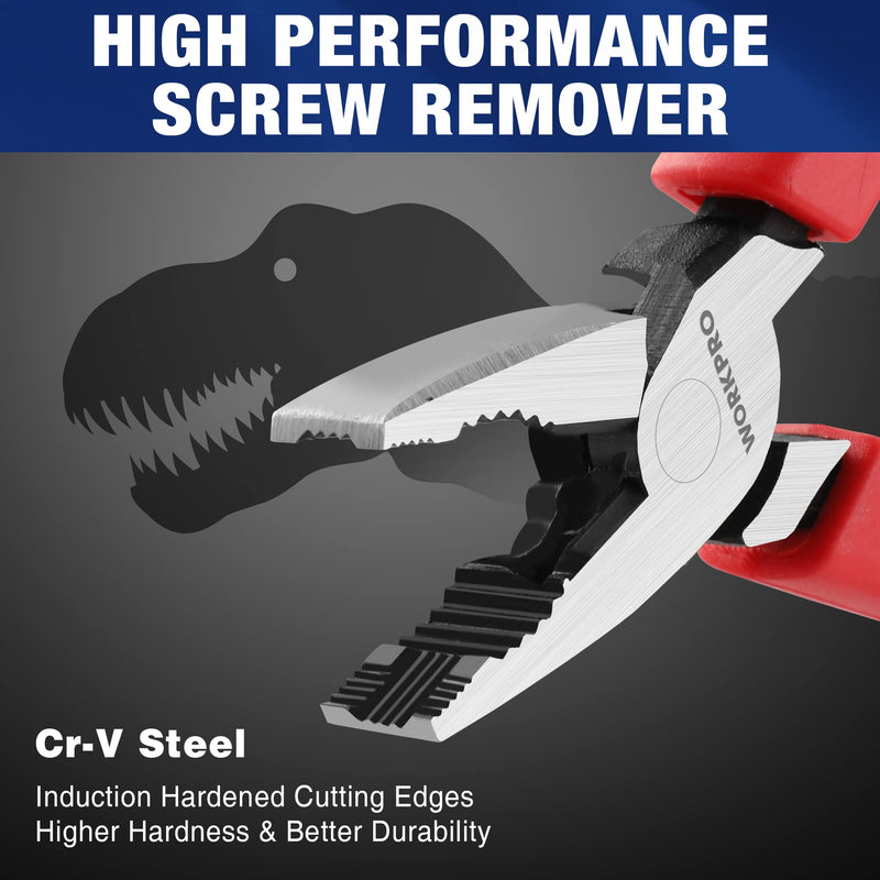 [Australia - AusPower] - WORKPRO 6.5" Linesman S Screw Extractor Pliers(Combination Pliers) with Unique Non-slip Jaws, Stripped Screw Remover Tool, Lineman Pliers for Quickly Removal of Damaged or Rusted Fasteners 