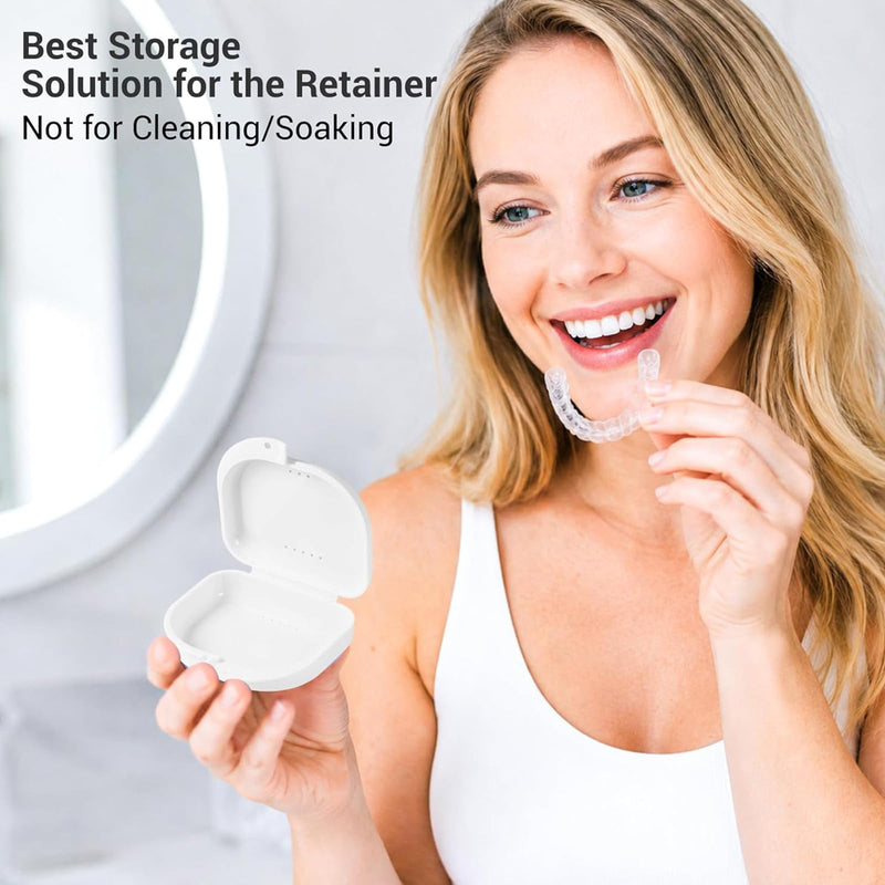 2 Piece Braces Box Set - Portable Dental Box Retainer Case for On the Go, Aligner Box with Ventilation Holes for Mouth Protection & Prostheses, Robust Plastic Case, White & Black